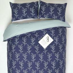 Homescapes Blue Leaf Digitally Printed Cotton Duvet Cover Set - Super King Blue Super King