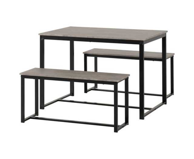 Lincoln 1 and 2 Dining Bench Set - Stone Effect - Black Brown 3