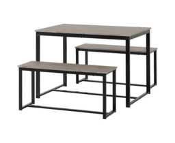 Lincoln 1 and 2 Dining Bench Set - Stone Effect - Black Brown 3