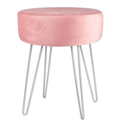 Harbour Housewares Velvet Footstool - Round Modern Dressing Table Footstool Vanity Seat Chairs - 40 x 35cm - Pink/Silver Pink Pink/Silver Pack of 1 1