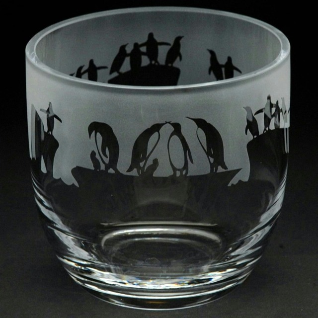 Animo Glass Candle Holder Engraved Pot Penguin