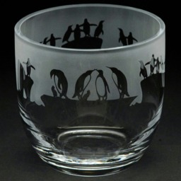 Animo Glass Candle Holder Engraved Pot Penguin