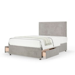 Ortho Classic Orthopaedic Seal Grey Naples Velvet 2 Drawer Divan Set And Valencia Headboard Small Single