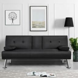 Yaheetech Fabric Upholstered Convertible Futon Sofa Bed for Small Spaces