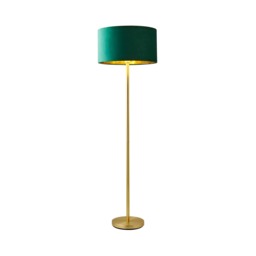 ValueLights Charlie Gold Floor Lamp Green Velvet Gold Shade and Bulb