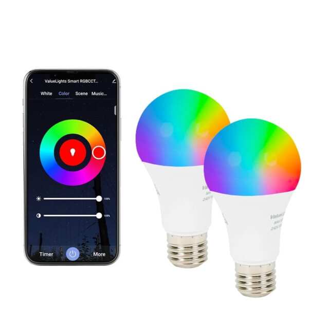 ValueLights 2 Pack Light Bulb Dimmable E27 White Plastic GLS LED SMART 9W Multicolour 6500K 450lm Light Bulb White Multi