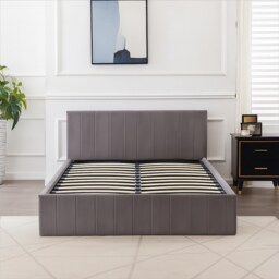 Ottoman Bed Gas Lift Storage Grey 4ft6 Double Line Pattern Velvet Bedroom