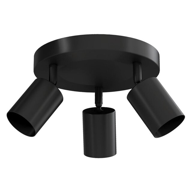 EMITTO 3-Way Spotlight Ceiling Light Adjustable GU10 Modern Black Round Base