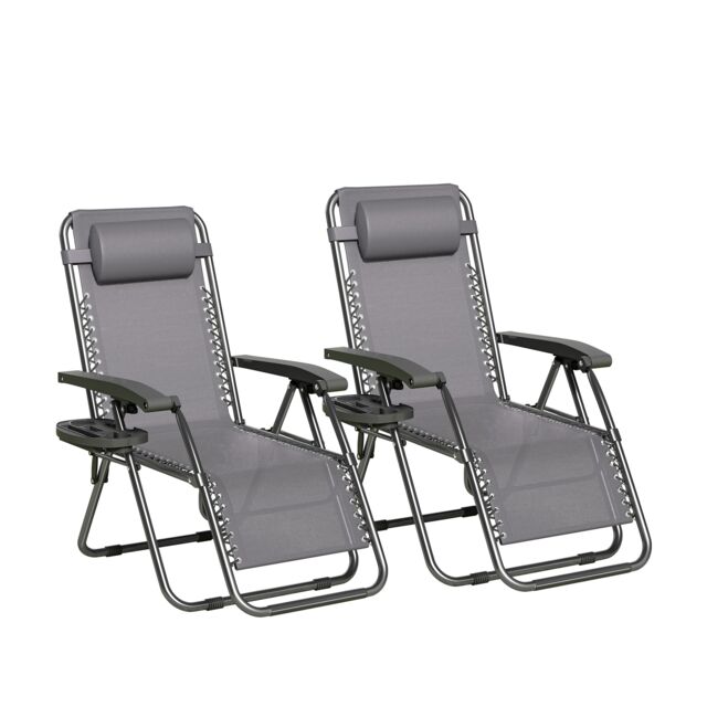 Set of 2 Zero Gravity Reclining Garden Chair Sun Lounger Recliner Textilene