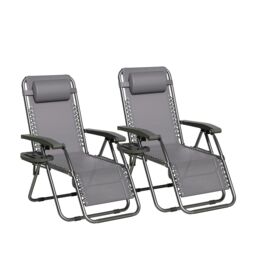 MCC Direct Set of 2 Zero Gravity Recliner Garden Chairs Outdoor Reclining Sun Lounger Textilene