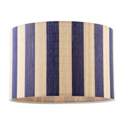Chic Natural Brown Bamboo Lamp Shade with Navy Midnight Blue Stripes