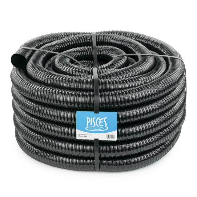 Pisces 50mm (2 inch) Black Pond Corrugated Flexible Hose Pipe - 30m Roll