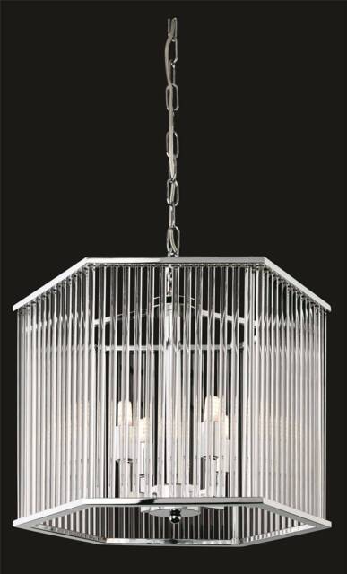 Rialto 4 Light Ceiling Pendant - Hexagon Chrome, Clear Glass Rods, G9