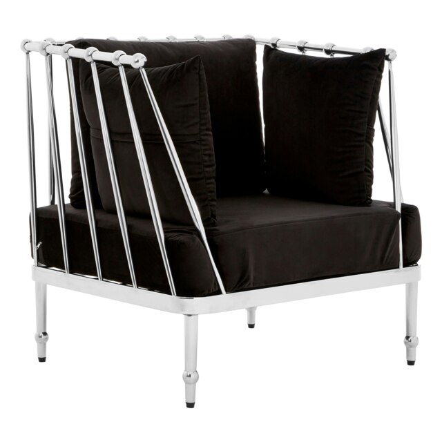 Luxurious Chair With Silver Finish Tapered Arms, Velvet Upholstered Arm Chair For Bedroom, Stylish Chair Silver