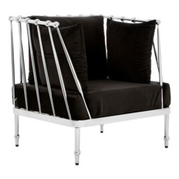 Luxurious Chair With Silver Finish Tapered Arms, Velvet Upholstered Arm Chair For Bedroom, Stylish Chair Silver