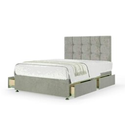 Seal Grey Naples Velvet 4 Drawer Divan Base and Pearl Headboard Small Double