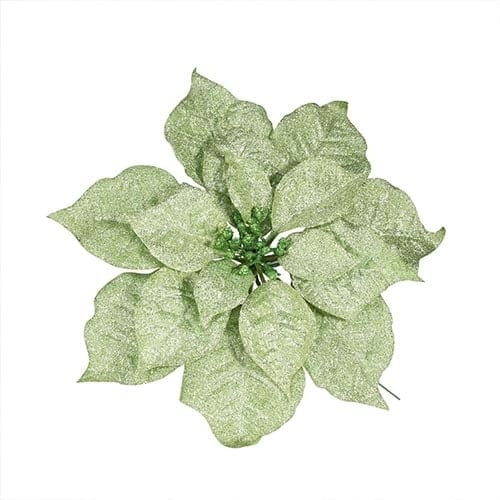 Frosted Green Poinsettia Christmas Pick Decoration 29cm