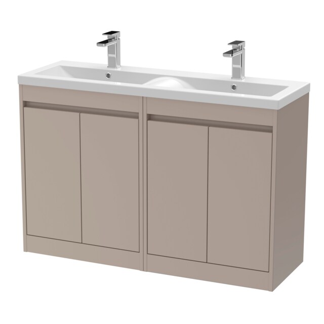 Balterley Chartley Contemporary Floor Standing 4 Door Vanity Basin Unit, Ceramic Basin, 1200mm, Taupe