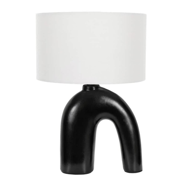 ValueLights Lia Black Arch Ceramic Table Lamp White Shade and Bulb