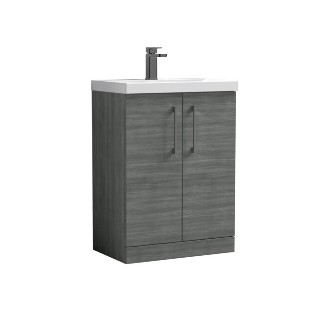 Balterley Level Contemporary Bathroom Floor Standing 2-Door Vanity Unit & Mid-Edge Basin, with D Handle Grey 840 x 610 x 390mm