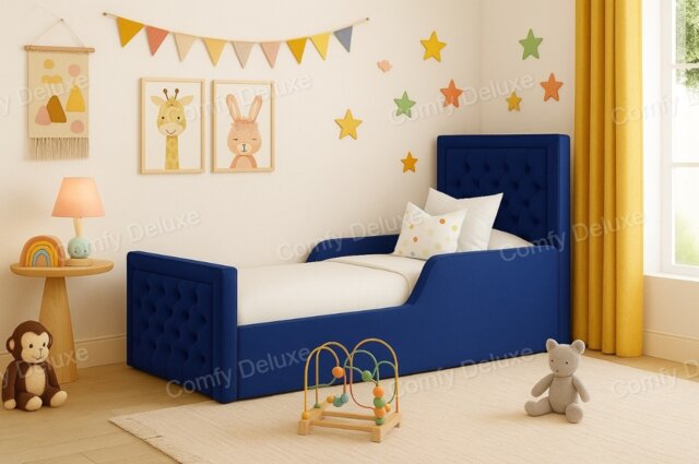 Kids Bed 3ft Single Blue Plush Frame