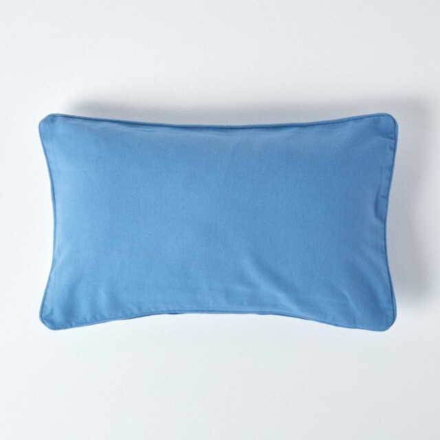 Homescapes Cotton Plain Air Force Blue Rectangular Cushion Cover - 30 x 50 cm Blue Air force blue 1