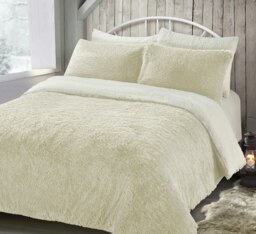 Velosso Alaska Shaggy Faux Fur Fluffy and Warm Fleece Duvet Cover Set Cream Cream King