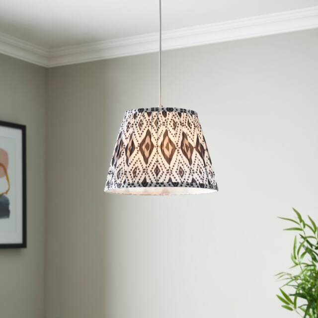 Set of 2 Ikat - Black 30cm Easy Fit Pendant Shade or Table Lampshades
