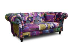 Multicoloured Fabric Patchwork 2 Seater Scroll Arm Chesterfield Sofa PORTOFINO