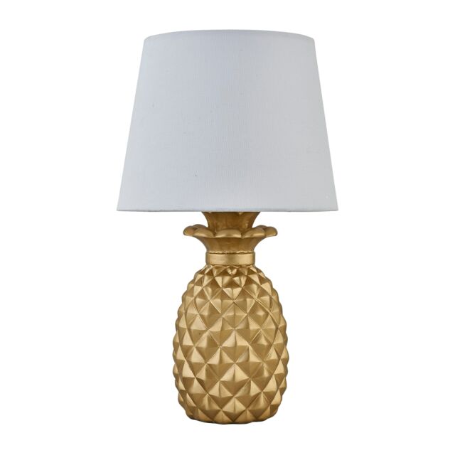 Pineapple - Gold Resin Table Lamp with White Fabric Shade
