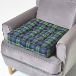 "Homescapes Black Watch Tartan Cotton Armchair Booster Cushion Green Green 50cm x 50cm x 10cm (20"" x 20"" x 4"")"