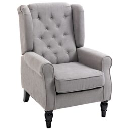 HOMCOM Retro Accent Chair, Snow Flannel Wingback Armchair with Wood Frame Button Tufted Design for Living Room Bedroom, Grey
