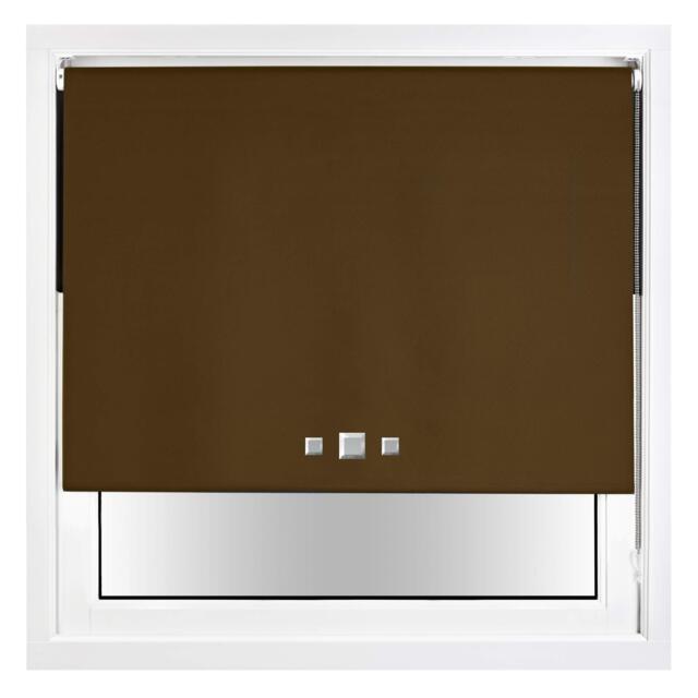 FURNISHED Blackout Roller Blind with Triple Square Eyelets Easy Fit Window Shade Brown Brown (W) 235cm x (L) 210cm