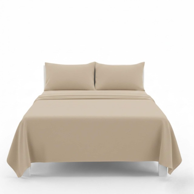 Easy Care Flat Bed Sheet Polycotton Durable Low Maintenance Bedding Brown Latte