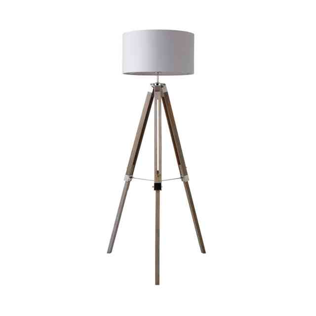 ValueLights Clipper Light Wood Tripod Floor Lamp Grey Shade