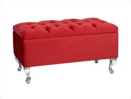 Londona 137cm Chesterfield Ottoman Storage Bench - Plush Velvet Shoe Bench - Red Upholstery Footstool with Storage