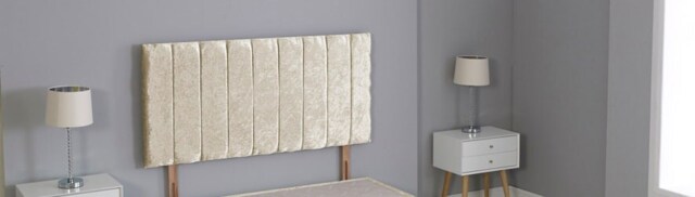 "Cream Crushed Velvet 9 Panel Headboard Cream 3FT Single 26""inch Headboard"