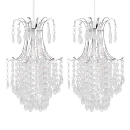 Set of 2 Chandelier Style Easy Fit Ceiling Light Shades Clear Chrome Medium 2