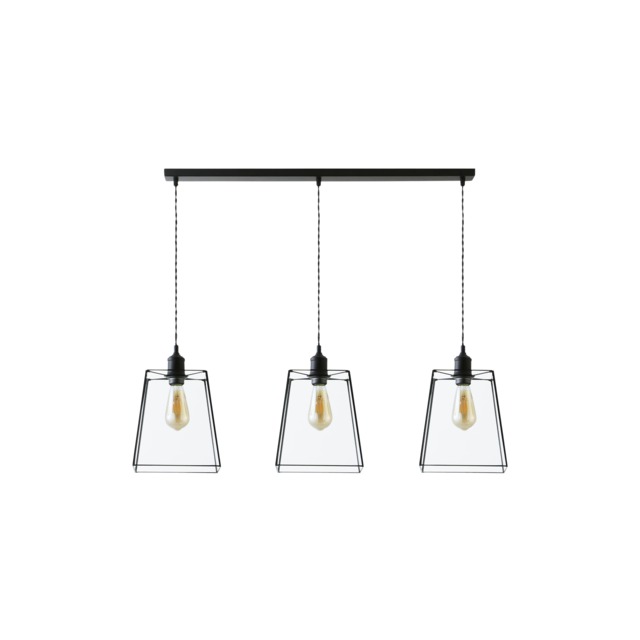 ValueLights Susie Glass Lantern Shade 3 Drop Black Ceiling Light Black