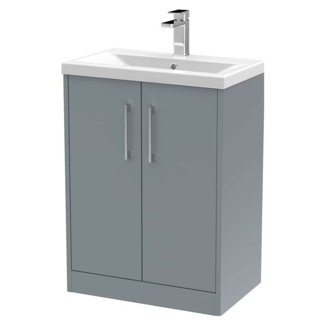 Balterley Winshill Contemporary 2 Door Floor Standing Vanity Unit with Mid-Edge Basin, Grey, 600mm