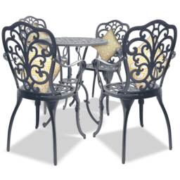 Centurion Supports BANGUI Grey Luxurious Garden and Patio Table and 4 Large Chairs with Armrests Cast Aluminium Bistro Set