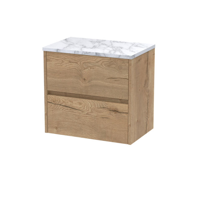 Balterley Chartley Contemporary 2 Drawer Wall Hung Vanity Unit with Laminate Worktop, Autumn Oak, 600mm