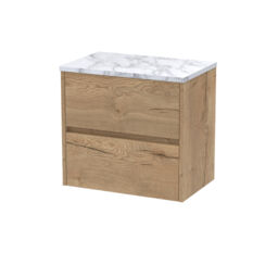 Balterley Chartley Contemporary 2 Drawer Wall Hung Vanity Unit with Laminate Worktop, Autumn Oak, 600mm
