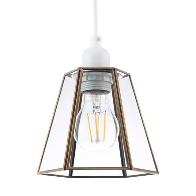 Industrial Lantern Pendant Shade in Antique Brass with Clear Glass