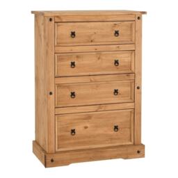 Corona 4 Drawer Chest - L48.5 x W92 x H130.5 cm - Distressed Waxed Pine