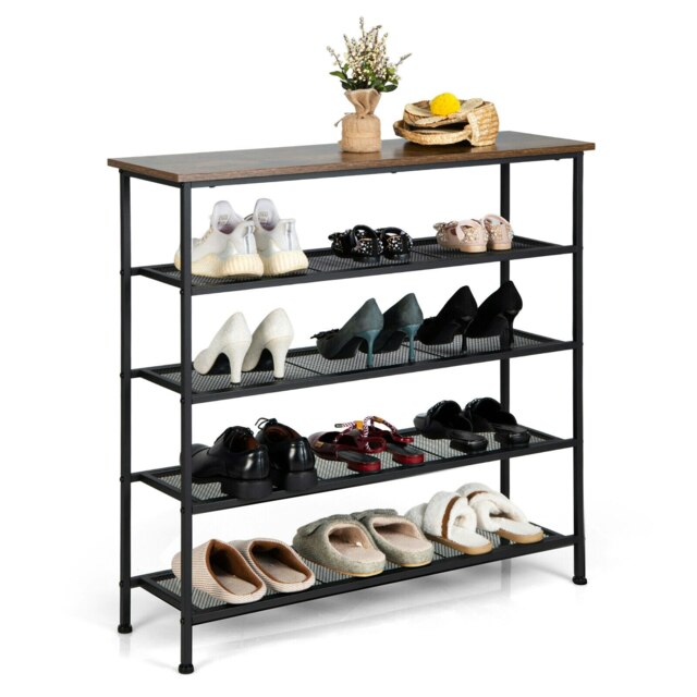 COSTWAY 5-Tier Shoe Rack Shoe Organizer Shelves Storage Brown