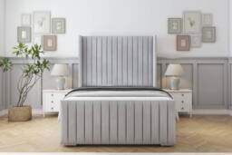 "Sloomy Marlborough Silver Naples Bed Frame With 50"" Upholstered Wingback Headboard 5' King"