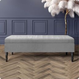 137cm Safar Plain Ottoman Storage Bench -Naples Shoes Bench with Black Turned Wooden Legs - Grey Upholstery Footstool Storage