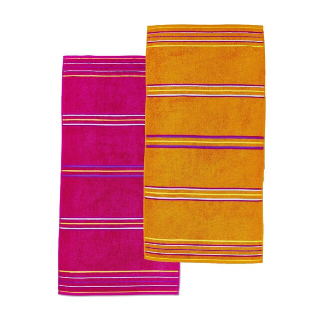 Catherine Lansfield Rainbow Pairs Beach Towel Pair Pink Orange / Pink One size