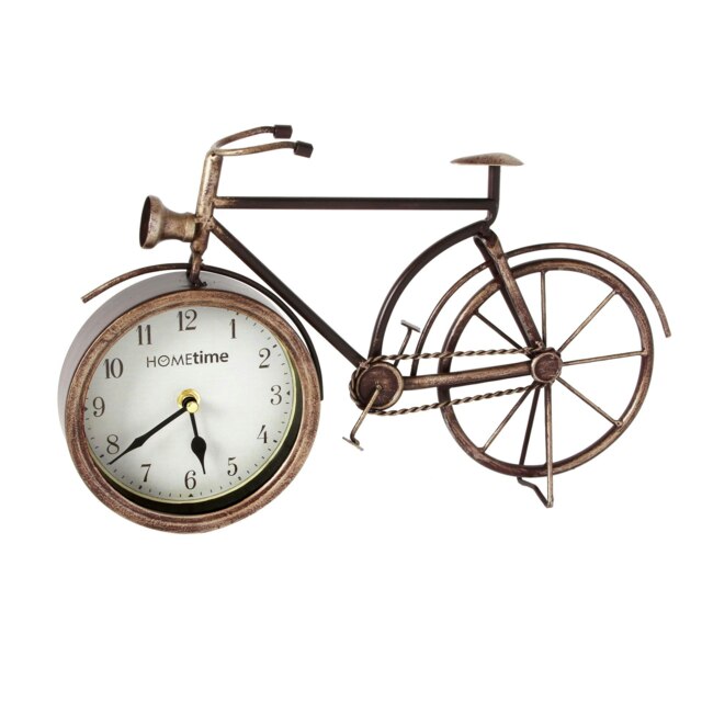 Hometime Metal Mantel Clock - Bicycle Arabic Dial Multi Antique Brass